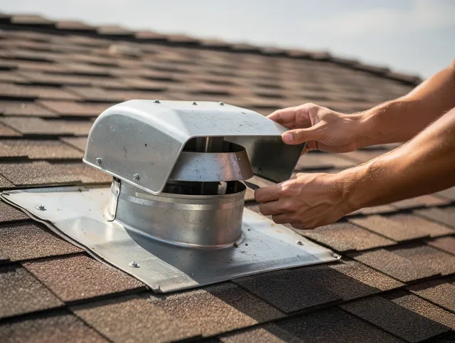 La Palma Dryer Vent Cleaning certified technician safely cleaning a roof-mounted dryer vent in La Palma